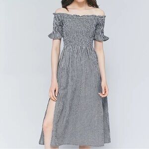 Urban Outfitters Kimchi Blue Gingham Off-The-Shoulder Midi Dress